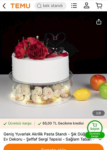 Geniş Yuvarlak Akrilik Pasta Standı - Beyaz
