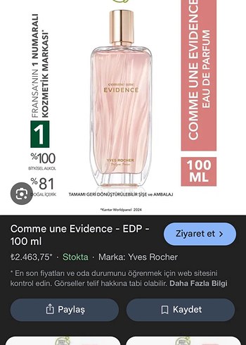 Yves Rocher Evidence Kadın Parfümü 100 ml - Görsel 2