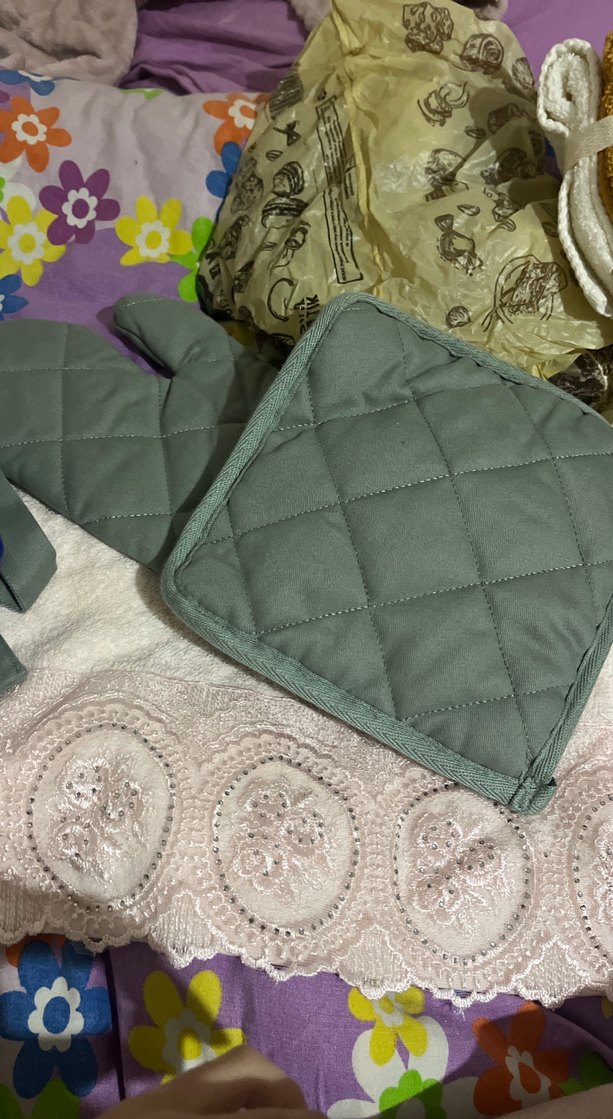 Gri Nakışlı Fırın Eldiveni Seti - Görsel 3