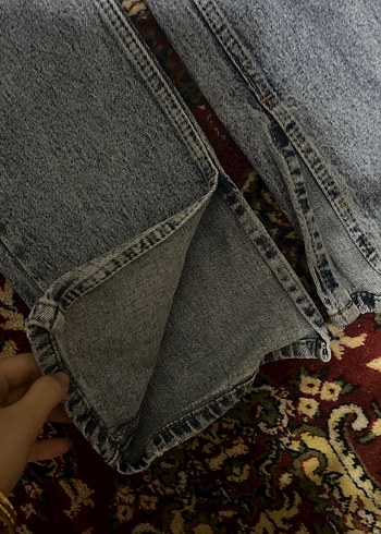 Gri Mavi Batik Desenli Bol Kesim Kadın Kot - Görsel 2