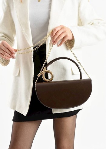 Kahverengi Deri Yılan Desenli Klasik Çanta - Görsel 2