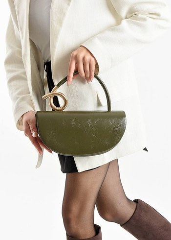 Kahverengi Deri Yılan Desenli Klasik Çanta - Görsel 9