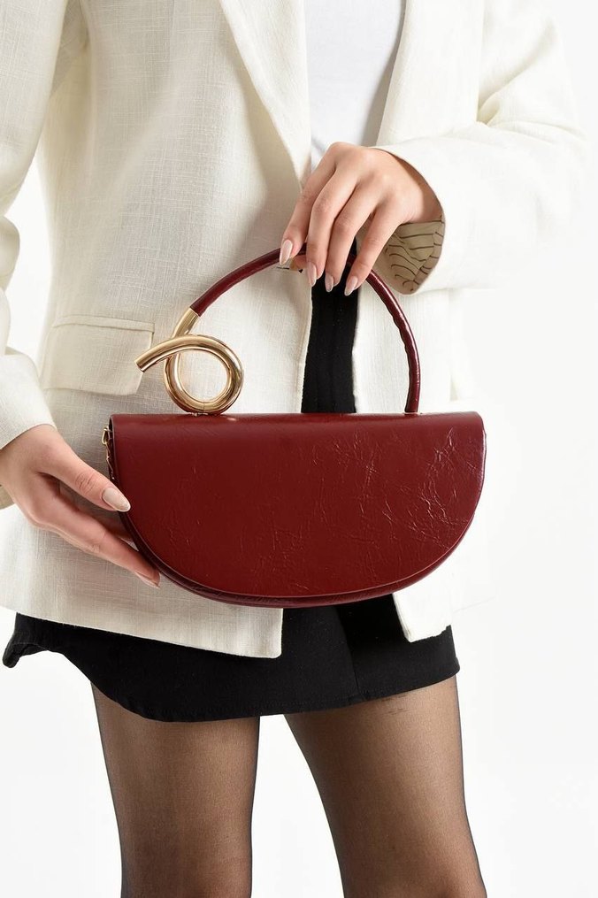 Kahverengi Deri Yılan Desenli Klasik Çanta - Görsel 4