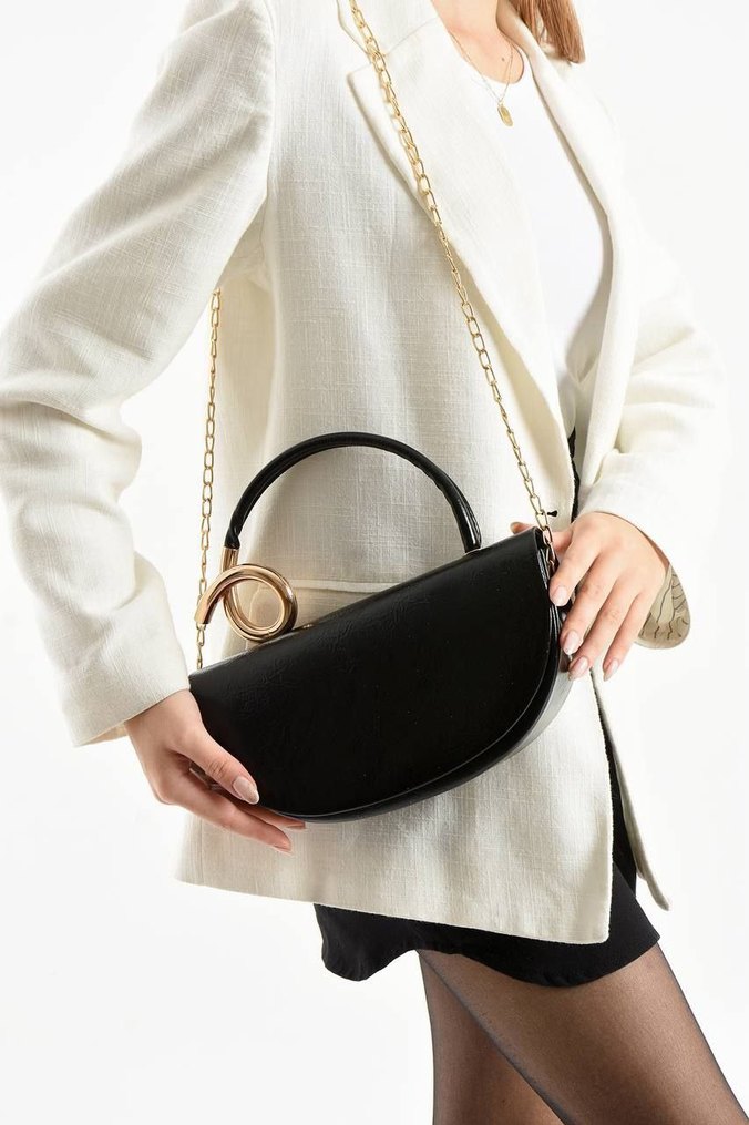 Kahverengi Deri Yılan Desenli Klasik Çanta - Görsel 5