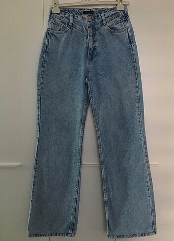 Trendyolmilla Mavi Bel Detaylı Yüksek Bel Wide Leg Jeans