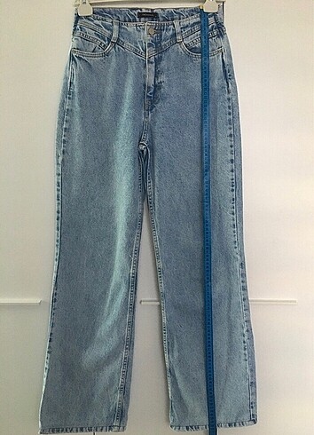 36 Beden mavi Renk Trendyolmilla Mavi Bel Detaylı Yüksek Bel Wide Leg Jeans