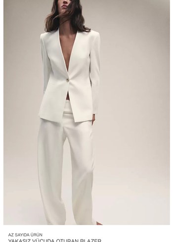 Zara Beyaz Kadin Midi Blazer Ceket
