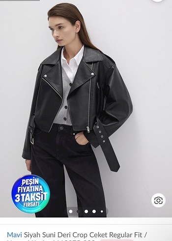 Siyah Kadın Deri Crop Ceket, Kemerli, Regular Fit - Görsel 4