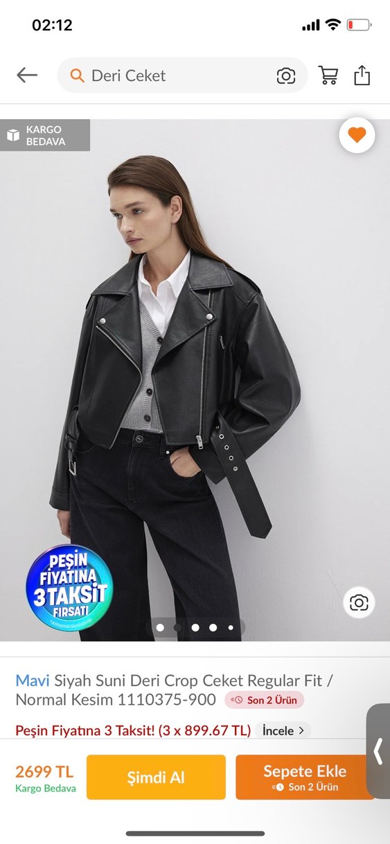 Siyah Kadın Deri Crop Ceket, Kemerli, Regular Fit - Görsel 4