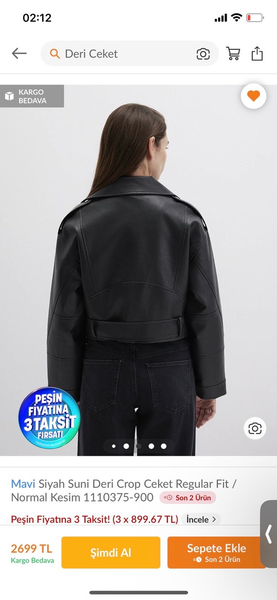 Siyah Kadın Deri Crop Ceket, Kemerli, Regular Fit - Görsel 3