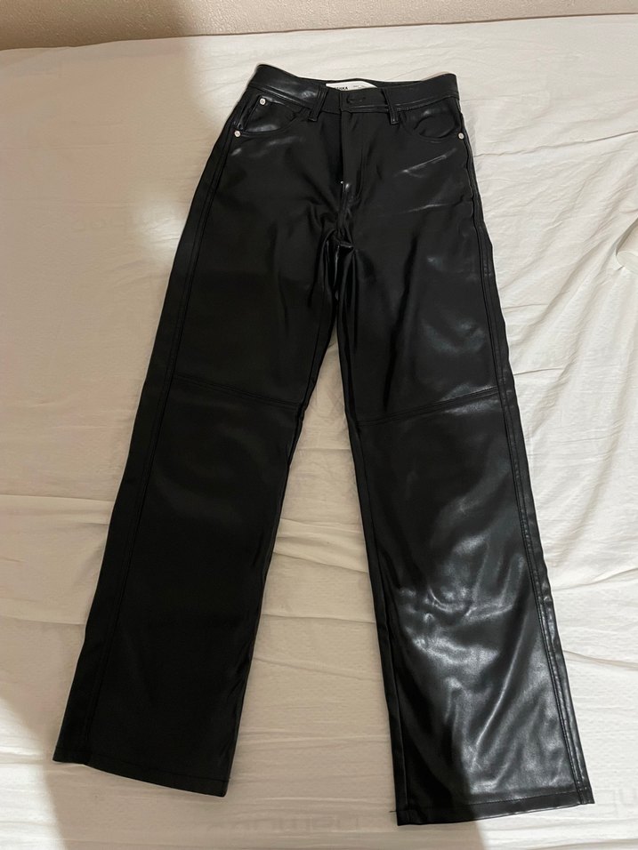 Deri Siyah Kadın Midi Pantolon - Görsel 2