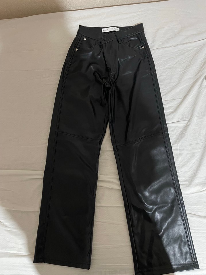 Deri Siyah Kadın Midi Pantolon - Görsel 3