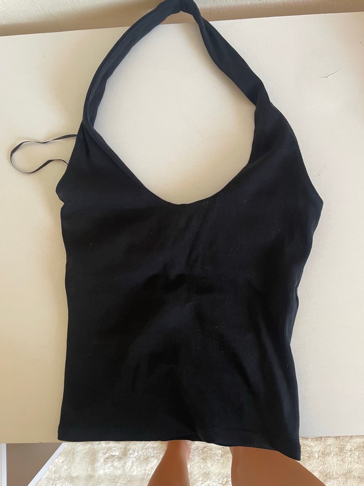 Siyah halter yaka tişört - Görsel 2