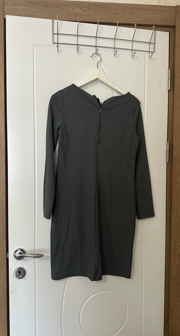 Gri Uzun Kollu Midi Triko Elbise - Görsel 2