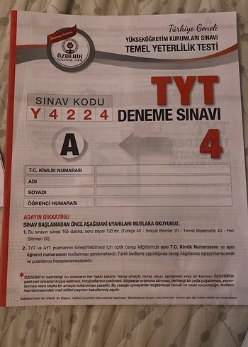 Beden Tyt deneme seti bir tane ayt mevcut