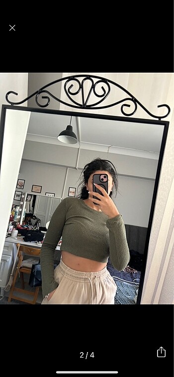 Diğer Asker yeşili crop uzun kollu