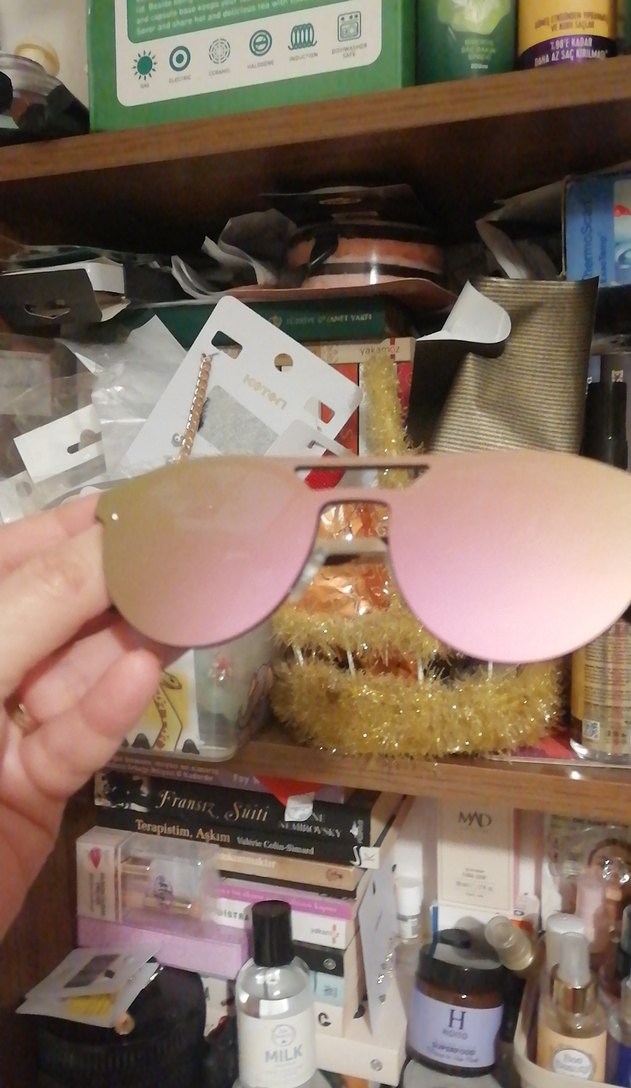 Parlak Pembe Biker Tarzı Kadın Güneş Gözlüğü aynalı - Görsel 5