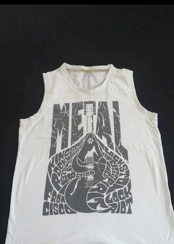 m Beden beyaz Renk Beyaz Baskılı Rock Punk Atlet