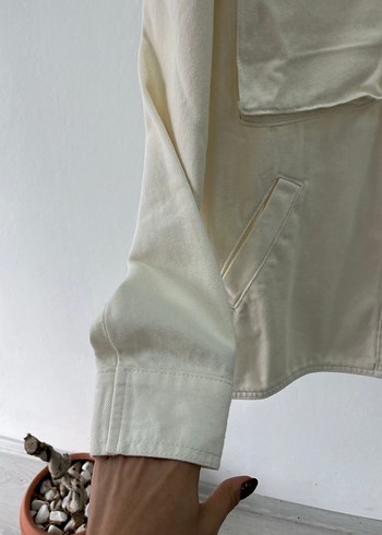 Beyaz Denim Kadın Midi Ceket - Görsel 5