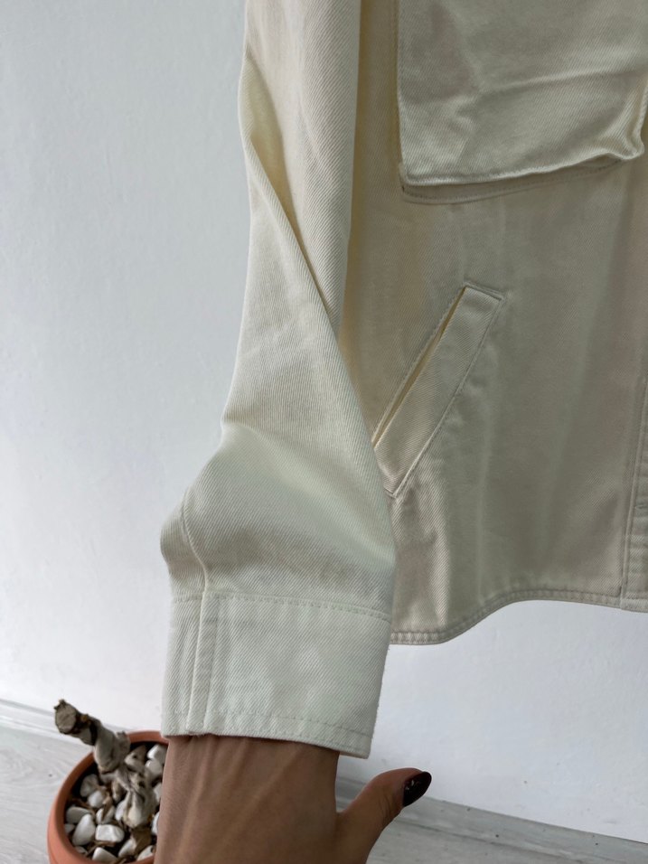 Beyaz Denim Kadın Midi Ceket - Görsel 5