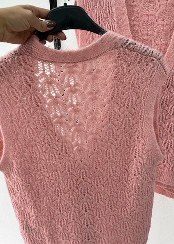 Pembe Kolsuz Örgü Kadın yelek - Görsel 3