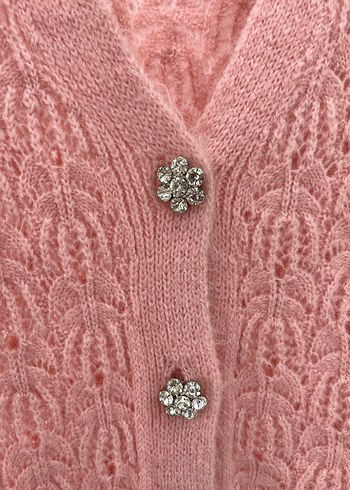 Pembe Kolsuz Örgü Kadın yelek - Görsel 2