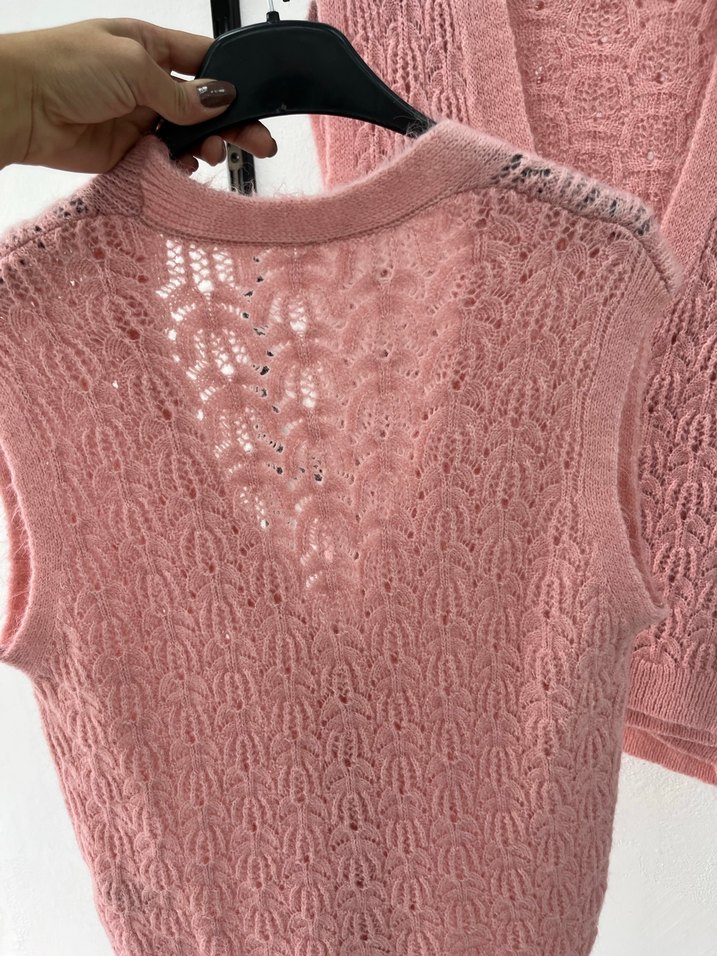 Pembe Kolsuz Örgü Kadın yelek - Görsel 3