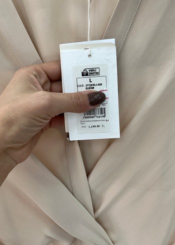 Bej Drapeli Uzun Kollu V Yaka Kadın Elbise - Görsel 2