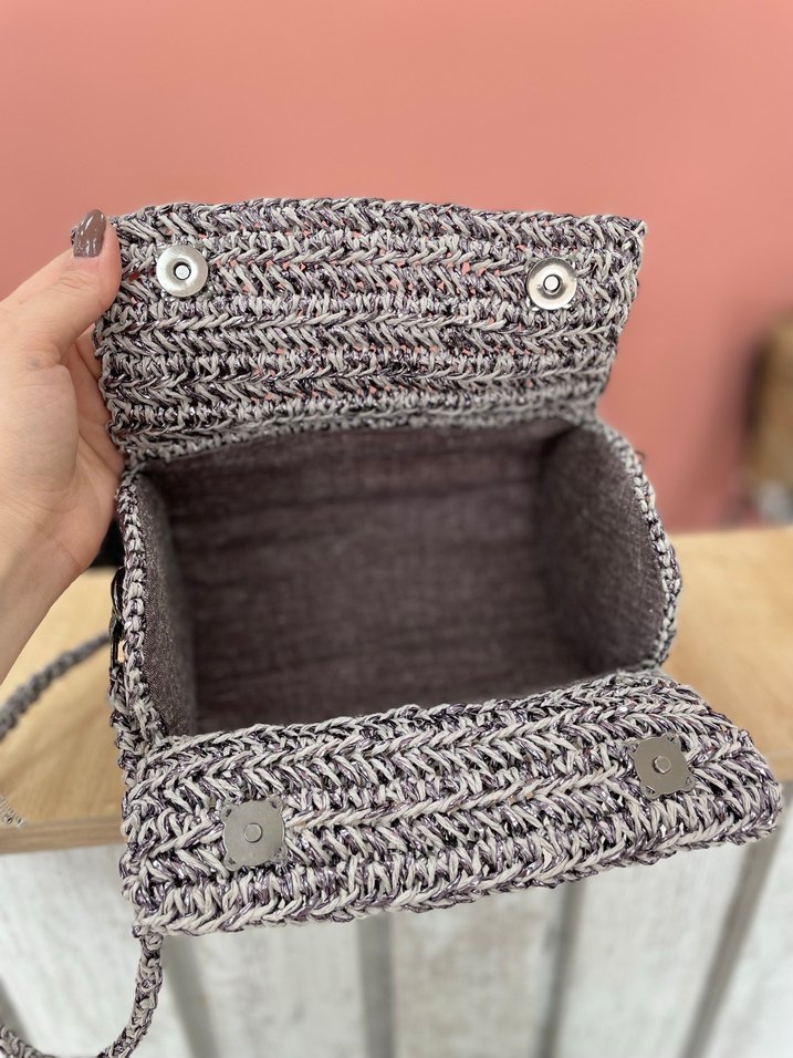 Gri Örgü Kadın Omuz Çantası - Görsel 5