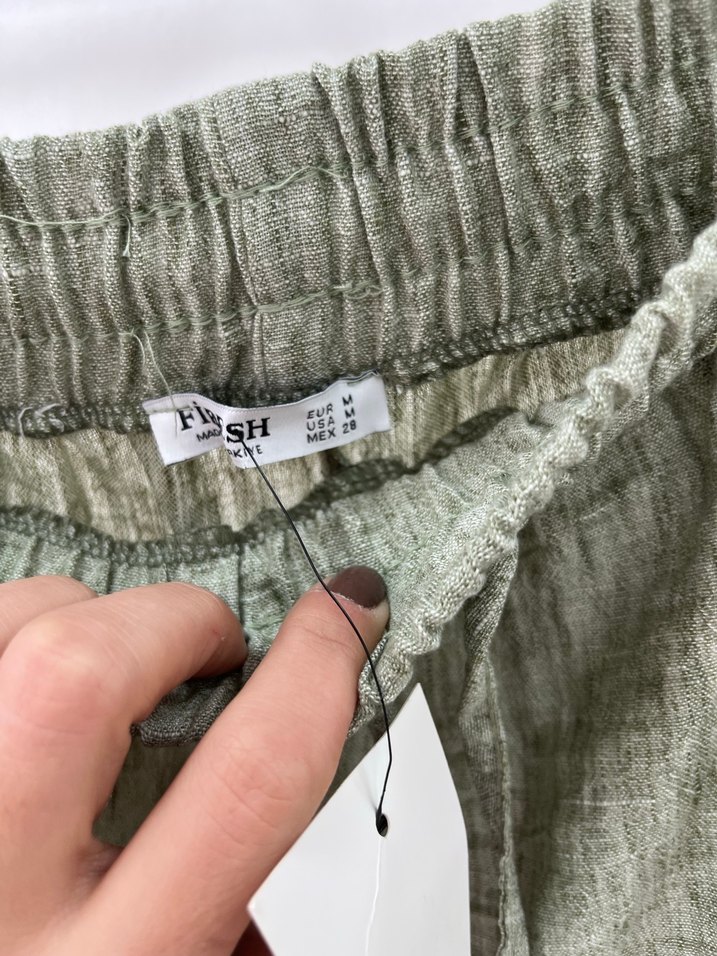 Yeşil Keten Mini Şort - Görsel 2