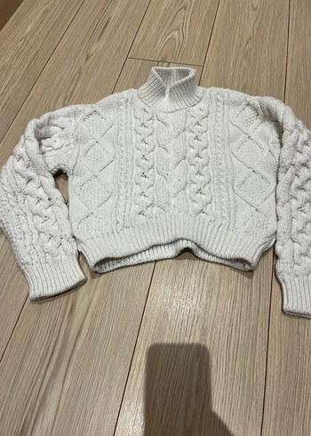 Örgü Yüksek Yaka ceopBeyaz Kadın Kazak
