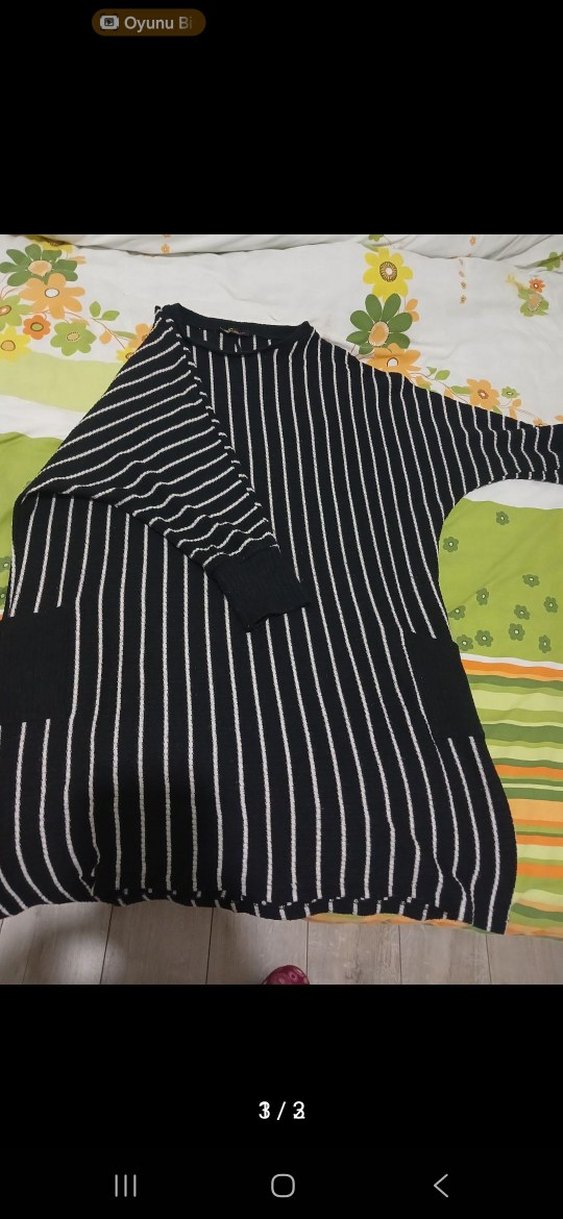 Çizgili Siyah Triko Midi Elbise - Görsel 2