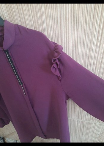 Mor Uzun Kollu Fırfırlı Kadın Tunik - Görsel 3