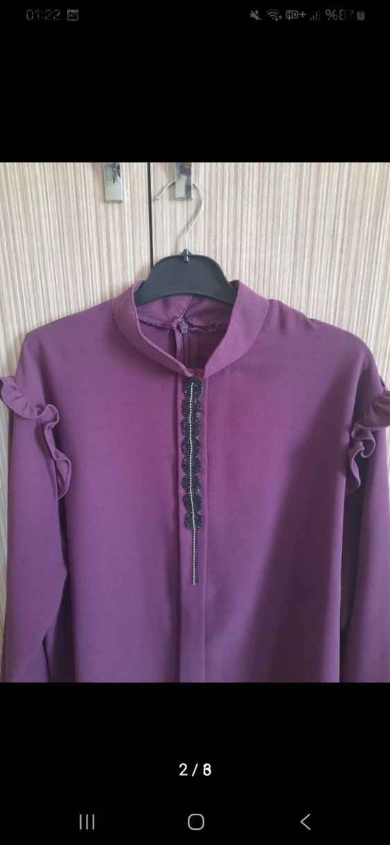 Mor Uzun Kollu Fırfırlı Kadın Tunik - Görsel 2