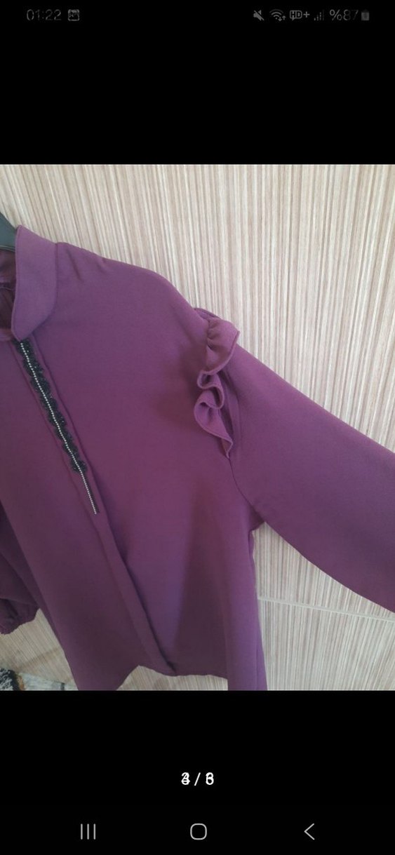 Mor Uzun Kollu Fırfırlı Kadın Tunik - Görsel 3