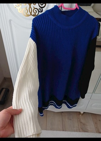 Uzun Kollu, Boğazlı Mavi Triko Kazak - Görsel 2