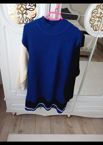 Uzun Kollu, Boğazlı Mavi Triko Kazak - Görsel 3