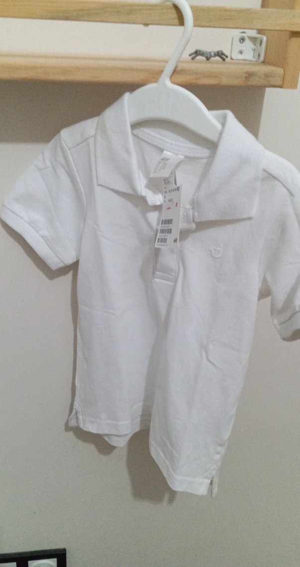 Erkek Çocuk Beyaz Düğmeli Polo Tişört - Görsel 2