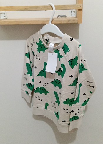 24-36 Ay Beden yeşil Renk Renkli Dinozor Desenli Erkek Sweatshirt