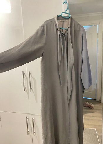 Gri V Yaka Düğmeli uzun  Gömlek - Görsel 2