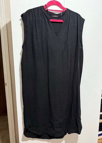 Siyah Kolsuz Midi Keten Elbise - Görsel 2