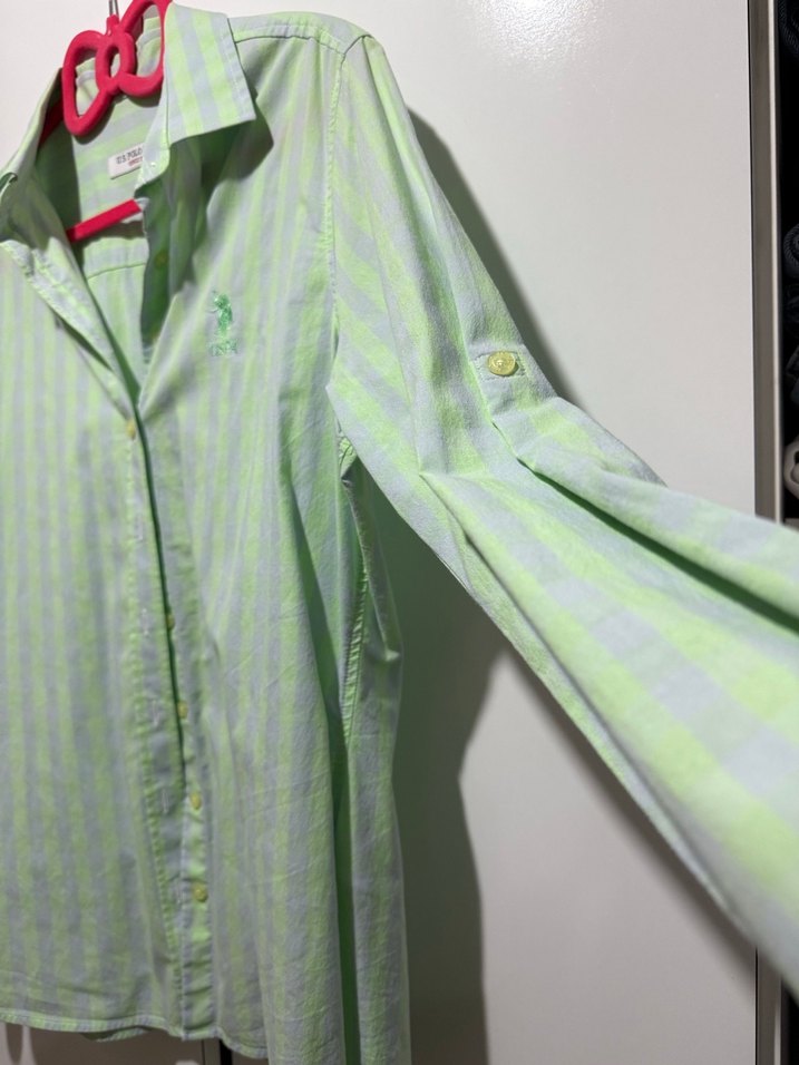 Yeşil Düğmeli Pamuklu Uzun Kollu Gömlek - Görsel 4