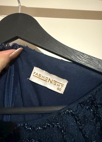 Kadın Lacivert Nakışlı Uzun Abiye Elbise - Görsel 3