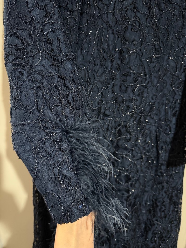 Kadın Lacivert Nakışlı Uzun Abiye Elbise - Görsel 2