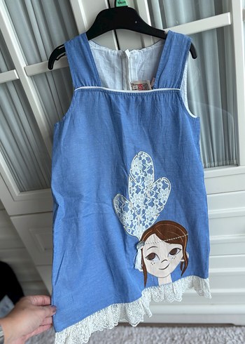 Mushi Mavi Dantel Detaylı Denim Elbise