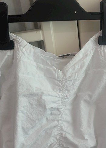 Beyaz Keten Uzun Kollu Straplez Bluz - Görsel 2