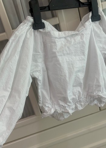 Beyaz Keten Uzun Kollu Straplez Bluz - Görsel 3