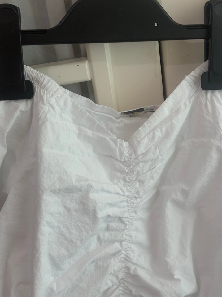 Beyaz Keten Uzun Kollu Straplez Bluz - Görsel 2