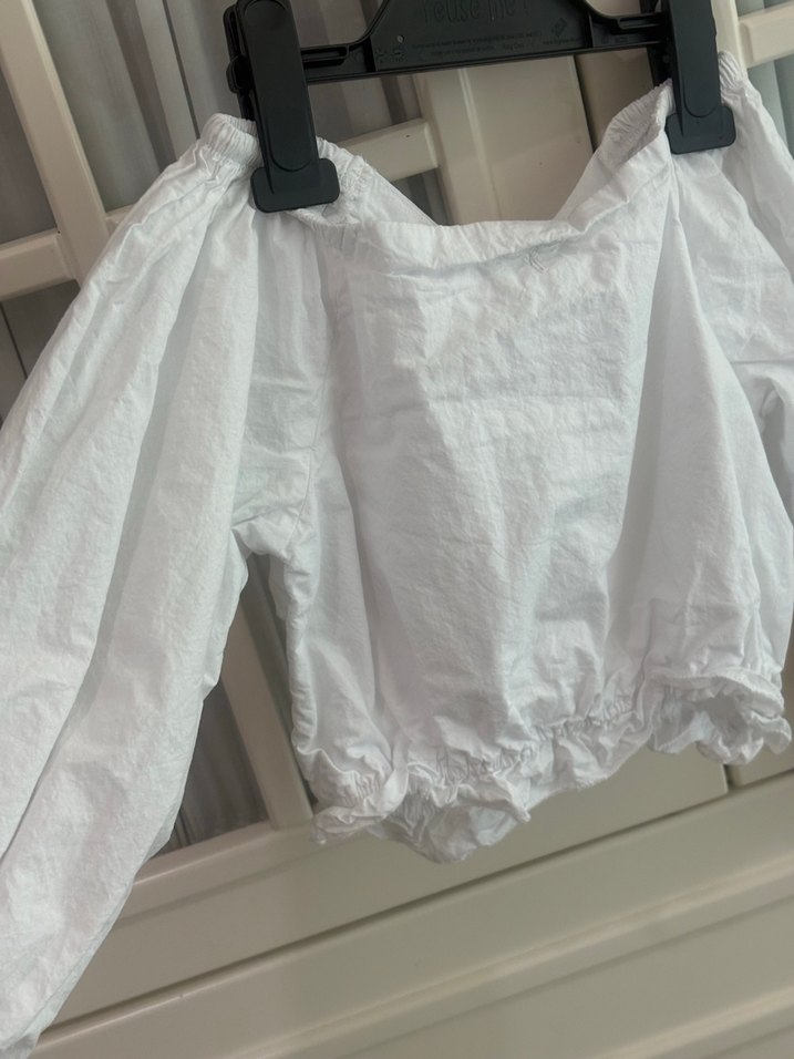 Beyaz Keten Uzun Kollu Straplez Bluz - Görsel 3