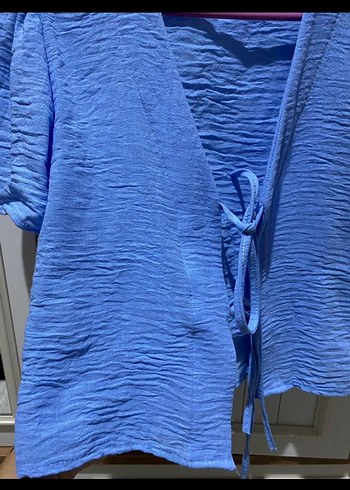 Zara Mavi Kısa Kollu Pliseli Mini Bluz